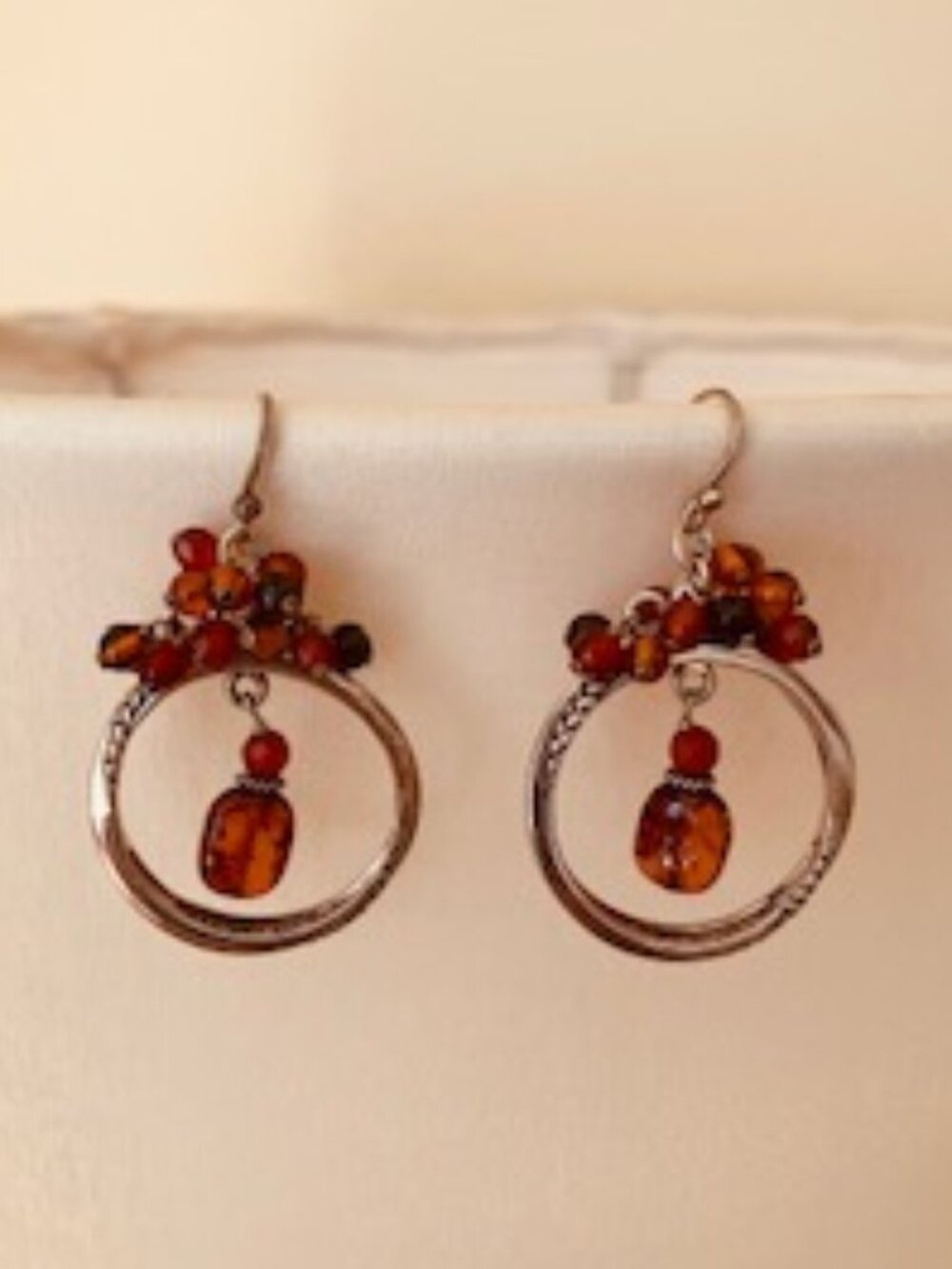 Barse Sterling Silver Dangling Hoops with Amber 1.75in